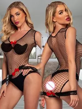 Горячая женская мода черный сексуальный комбинезон прозрачное нижнее белье рыболовная сеть колготки нижнее белье прозрачное полое боди пижамы XXS