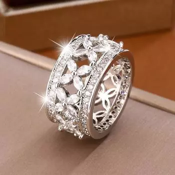 Горячее предложение, креативное полое кольцо из циркония для женщин, высококачественные модные украшения для вечеринок, свадебные украшения, подарок на годовщину 10 белый