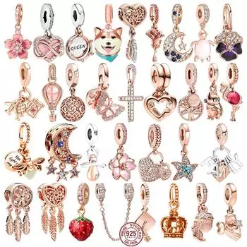 Горячие изысканные розовые позолоченные серии из стерлингового серебра S925, подвесные бусины, подходят для оригинального браслета, ювелирные изделия своими руками, подарок для женщин