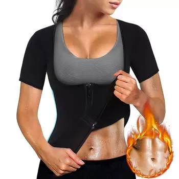 Горячие неопреновые костюмы для сауны для женщин, тренировочный жилет для тренировки талии, рубашки для тренировки тела, термокуртка, корректирующее белье, майки, футболка для фитнеса XXL чёрный