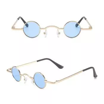Горячие продажи солнцезащитных очков для девочек, модные очки для мальчиков, хип-хоп стиль, мужские круглые ретро-панк-очки унисекс для женщин, ультра-маленькая оправа Blue золотой