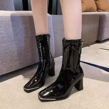 Горячие продажи универсальные женские ботинки черные квадратный носок удобная верхняя одежда короткая боковая молния удобные zapatos mujer 35