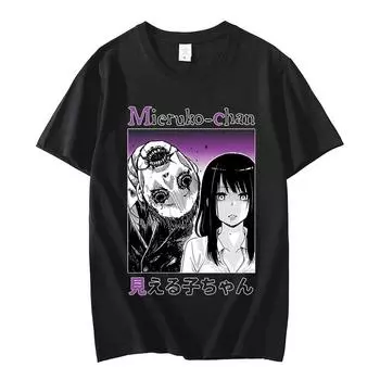 Горячие японские аниме Mieruko Chan Miko, футболка с графическим принтом, винтажные футболки с готическим ужасом, футболки большого размера, уличная одежда S чёрный