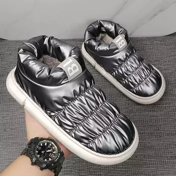 Горячие серебристые зимние ботильоны для мужчин, теплые плюшевые зимние ботинки для мужчин, легкие удобные зимние хлопковые туфли без застежек для мужчин и женщин Botas Hombre 32-33