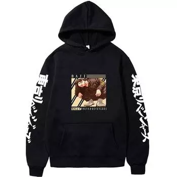 Горячие толстовки с аниме «Токио Мстители» Толстовка для мужчин Harajuku с длинным рукавом в стиле хип-хоп Повседневные свободные толстовки с рисунком Топы унисекс Женская одежда S чёрный