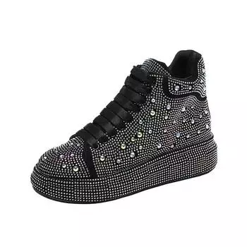 Горячие высококачественные зимние теплые меховые кроссовки сексуальные женские скейт-кеды новые высокие скейт-кеды со стразами блестящие женские повседневные туфли 36