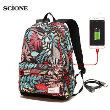 Горячий рюкзак для ноутбука с зарядкой через USB для студентов-подростков, девочек, школьный женский дорожный рюкзак с принтом small красный
