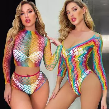 Горячий сексуальный боди Женское прозрачное сетчатое эротическое белье Ажурные колготки Сетчатый комбинезон с открытой промежностью Платье
