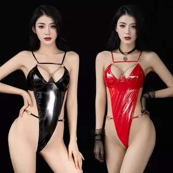 Горячий сексуальный цельный боди с открытой спиной женский комбинезон из искусственной кожи эротическое белье соблазнительный облегающий комбинезон секс порно одежда One Size
