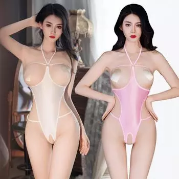 Горячий сексуальный масляный глянцевый блестящий обнажающий грудь боди женский прозрачный комбинезон прозрачный открытый промежность трико секс порно одежда One Size