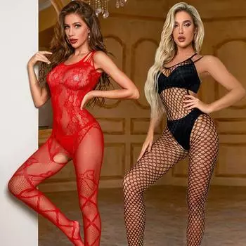 Горячий сексуальный сетчатый боди для женщин Эротическое белье Открытая промежность Боди-чулки Секс Порно Одежда Тедди Нижнее белье Комбинезон Платье