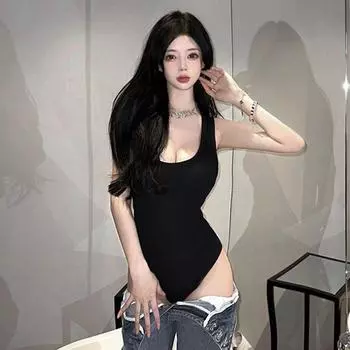 Горячий топ с вырезами, облегающий дикий жилет, цельный Black M