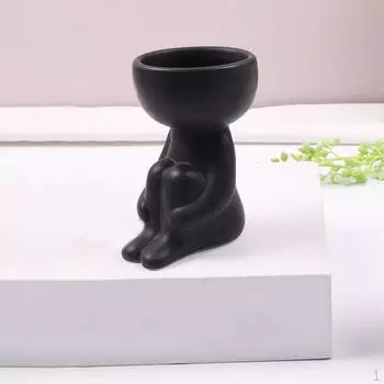 Горшки для внутренней статуи человека, сочный горшок, декоративные контейнеры для садоводства на открытом воздухе, мясистый цветок White 6x6x9.2cm