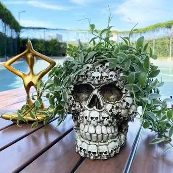 Горшок для цветов с черепом, смола, 3D фигурка головы черепа, цветочный горшок, домашний контейнер для уличных растений, Хэллоуин, домашний балкон, садовое украшение