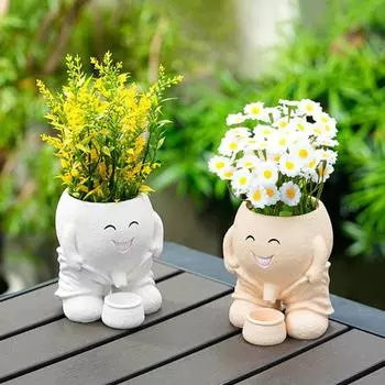 Горшок для цветов с изображением улыбающегося лица, непослушный мальчик, писающий, улыбающееся лицо, с дренажем