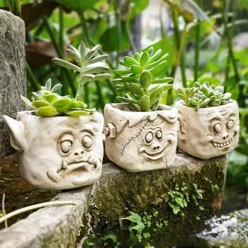 Горшок для цветов с лицом зомби, комнатные и уличные растения, овощные травы, сочные цветочные горшки, контейнер, смоляная фигурка головы зомби, украшение для дома, балкона и сада C