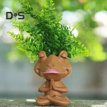 Горшок для цветов с молящейся лягушкой и дренажным отверстием, смола, фигурка лягушки для йоги, цветочный горшок, контейнер для комнатных и уличных растений, украшение для дома, балкона и сада белый