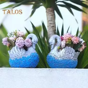 Горшок для цветов в виде лебедя, статуэтка лебедя из смолы, суккулентный горшок, устойчивый к погодным условиям, многофункциональный настольный горшок для лебедя, украшение для внутреннего и наружного декора Swan