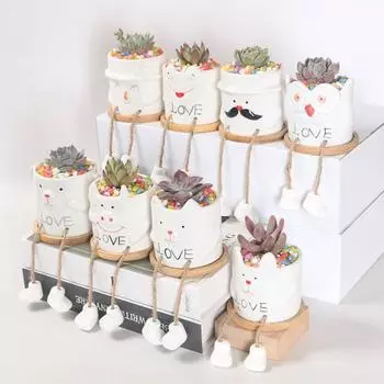 Горшок для цветов в виде мордочки животного, керамический цветочный горшок с дренажным отверстием, мультяшный горшок для цветов в виде животных для суккулентных растений-пауков в помещении и на открытом воздухе Frog