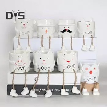 Горшок для цветов в виде мордочки животного, керамический цветочный горшок с дренажным отверстием, мультяшный горшок для цветов в виде животных для суккулентных растений-пауков в помещении и на открытом воздухе Frog