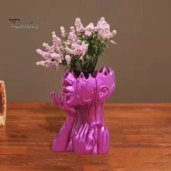 Горшок для цветов в виде расплавленной головы девушки, горшок для растений неправильной формы из смолы, художественная статуэтка головы, горшок для растений с дренажными отверстиями для суккулентов и кактусов фиолетовый