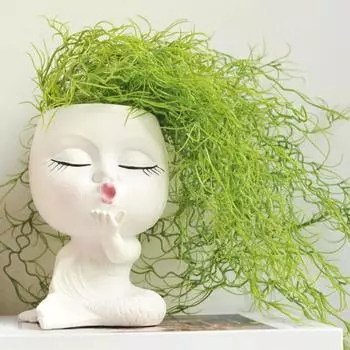 Горшок для лица с дренажным отверстием из смолы, женская фигурка головы, цветочный горшок, домашний контейнер для растений на открытом воздухе хаки