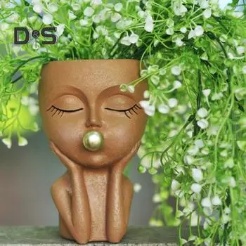 Горшок для лица с дренажным отверстием, выдувной пузырь из смолы, фигурка головы девушки, цветочный горшок, контейнер для комнатных и уличных растений, украшение для дома, балкона и сада коричневый