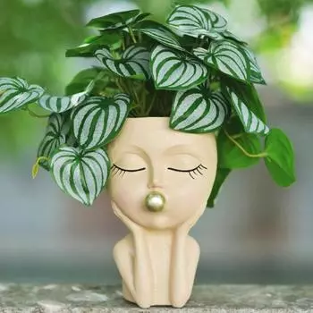 Горшок для лица с дренажным отверстием, выдувной пузырь из смолы, фигурка головы девушки, цветочный горшок, контейнер для комнатных и уличных растений, украшение для дома, балкона и сада коричневый