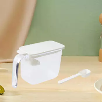 Горшок для приправ с ложкой, контейнер для приправ, портативный, легко моется, контейнер для соли белый