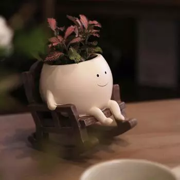 Горшок для растений Smily Face, симпатичные цветочные головки из смолы, кашпо для комнатных и уличных растений, уникальные кресла-качалки, горшки для суккулентов