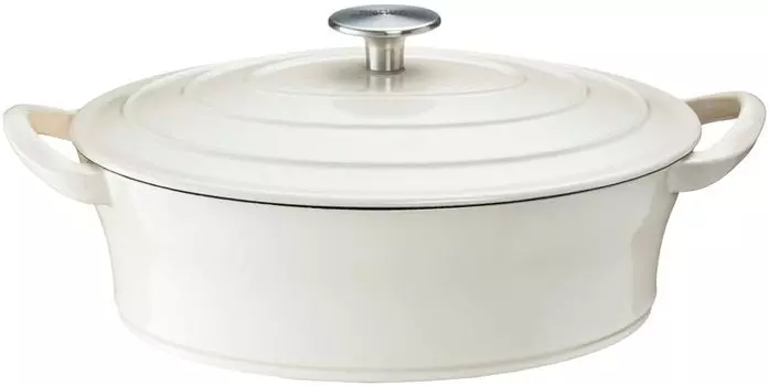Горшок Ishigaki двуручный чугунный литой Bon Bonaire Cocotte Gas Fire IH двойного назначения цвета слоновой кости овальный 26 см слоновая кость