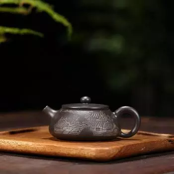 Горшок из фиолетовой глины Исин, оригинальная глиняная посуда из черной глины, резной каменный ковш, чайный сервиз ручной работы в китайском стиле «Кунг-фу», 120 мл