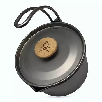 Горшок Kessel Bushcraft с холщовой сумкой, деревянная ручка, нержавеющая сталь 304, для кемпинга, пешего туризма, выживания, походов и отдыха на природе (титан)