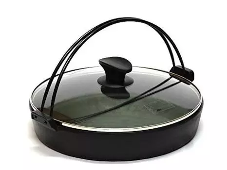 Горшок Nambu Ironware Iwachu Sukiyaki с набором Nambu Tsuru 28 см со стеклянной крышкой. В комплект входит брошюра о том, как использовать Nambu Ironware Компенсация ущерба