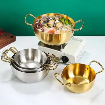 Горшок с лапшой рамэн, быстрый нагрев, две ручки, пищевая нержавеющая сталь, корейская лапша рамэн 16cm серебряный