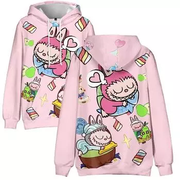ГОРЯЧАЯ мода LABUBU толстовки осень длинный рукав унисекс Harajuku пуловеры уличная одежда смешная одежда свитшот XS