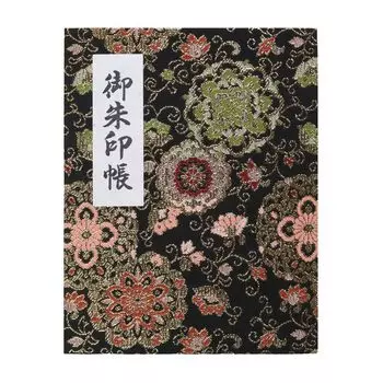 Goshuin book 100 pages, bellows style, vinyl cover included, Hotokudo original bookmark included, gold brocade (flower pattern arabesque (black))