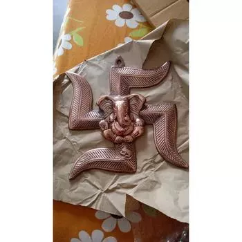 Господь Ганеша на металлической настенной подвеске со свастикой (22 см x 3 см x 24 см, Коричневый)