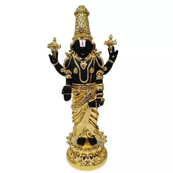 Господь Тирупати Баладжи Камал Позолоченная Черная Идол для Мандира Пуджи | Идол Вишну Джи для Украшения на Дивали | Мурти Венкатешвары Свами