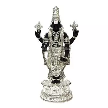 Господь Тирупати Баладжи Посеребренная Черная Икона с Золотой Ювелирной Работой | Икона Баладжи для Приборной Панели Автомобиля | Мурти Венкатешвары Свами для Дома |