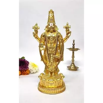 Господь Тирупати Баладжи Позолоченная Матовая Идол для Приборной Панели Автомобиля | Идол Вишну Джи для Офисного Стола | Венкатешвара Свами Мурти для Домашнего Декора