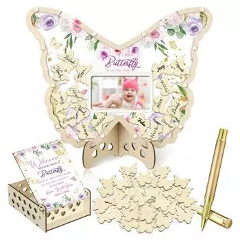 Гостевая книга Baby Shower с ручкой Деревянные ломтики Гостевая книга для вечеринки по случаю дня рождения Альтернативная молочная корова A