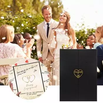 Гостевая книга помолвки Книга подписей на счастливую помолвку Гостевая книга подписей на помолвку Подарки для молодоженов Поздравления почти молодоженам 1pc золотистый/чёрный
