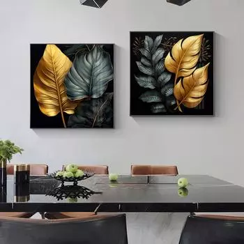 Гостиная диван фон позолоченный растительное освещение роскошная декоративная картина современный минималистский столовая квадратная картина без рамы кор 30x30CM No Frame синий