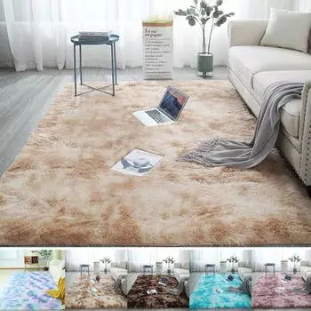 Гостиная Длинный бархатный ковер Главная Спальня Кровать Полный напольный коврик Nordic Диван Нескользящий коврик Tie Dyed Gradient Plush Rugs для спальни 40X60CM