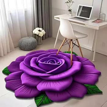 Гостиная дома 3d трехмерный напольный коврик цветочный напольный коврик кристальный бархатный ковер круглый домашний лепестки пиона коврик особой формы Diameter 60cm белый