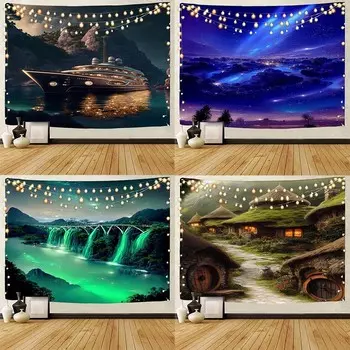 Гостиная Спальня Гобелен Фэнтези Пейзаж Речной Узор Модный Домашний Декор Гобелен 100x75cm