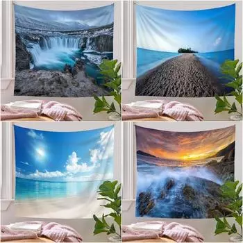 Гостиная Спальня Гобелен Природный Пейзаж Пляжный Принт Узор Модный Домашний Декор Гобелен 100x75cm