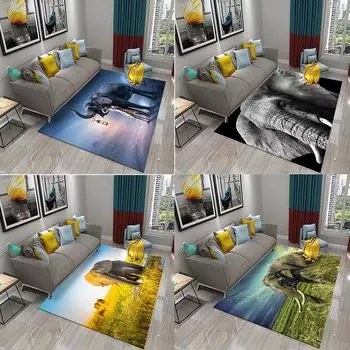 Гостиная, спальня, столовая, кухня, офис, ванная комната, нескользящий большой ковер, ковер со слоном, африканский ковер с животными 40x60cm