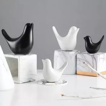 Гостиная в скандинавском стиле Керамические современные черно-белые украшения Статуэтка Птица Скульптура Статуэтки white-S
